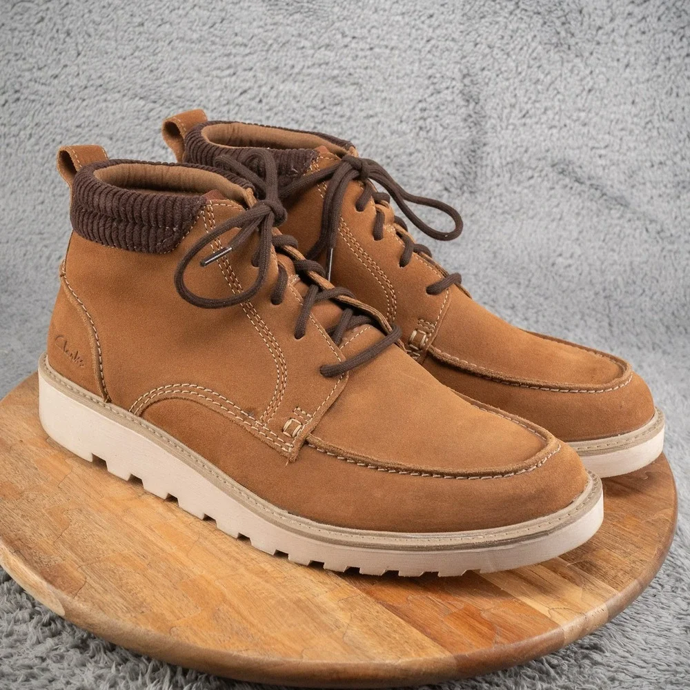MEN'S SIZE 13 CLARKS BARNES MID OXFORD LACE UP BOOTS BROWN LEATHER